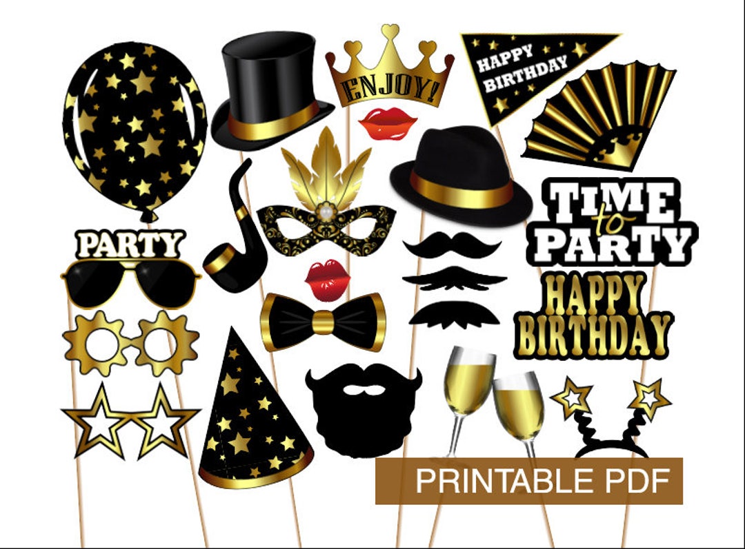 PRINTABLE PDF Birthday Photo Booth Props PDF File Black and Gold ...