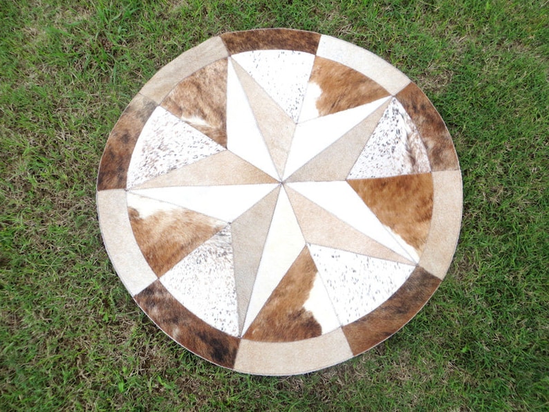 Star Cowhide Rug Cow Hide Skin Cowskin Carpet Leather Round Etsy