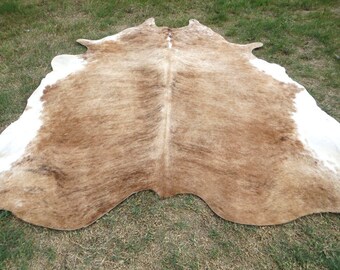 BRINDLE CARAMEL BROWN ! Large ! New cowhide rug natural hair on - 6x6 ft size approx Tri-color brown tones soft hair Carpet Cow hide R-R C