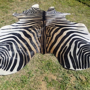 HUUUUUGE !! ZEBRA Nueva alfombra de piel de vaca Genuine Natural Hair on !! - negro blanco beige marrón estampado estampado suave pelo grande grande - Zbh