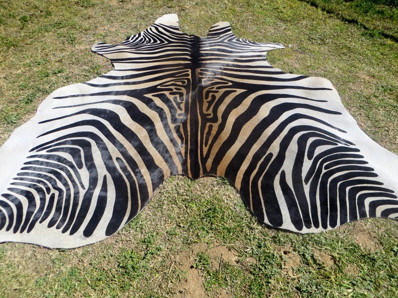 HUUUUUGE !! ZEBRA New cowhide rug Genuine Natural Hair on !! - black white beige brown  print printed soft hair large big - Zbh