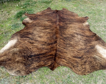 8x8 BRINDLE  BROWN ! Large ! New cowhide rug natural hair on - 6x6 ft size approx Tri-color chocolate tones soft hair Carpet Cow hide R-R N