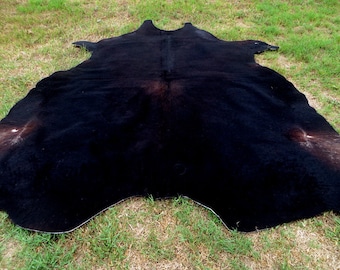 SOLID BLACK & Dark Brown! Large ! New cowhide rug natural hair on - 6x6 ft size approx Tri-color chocolate soft plane Carpet Cow hide B-P
