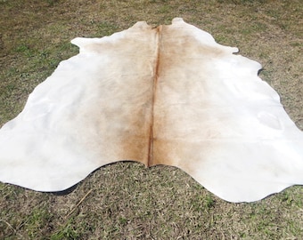 BEIGE LIGHT BROWN ! Large ! New cowhide rug natural hair on - 7X7 ft size approx Tri-color brown tones soft hair Carpet Cow hide 6x6 E-B