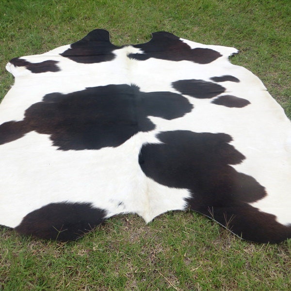 BLACK & WHITE ! Large ! New cowhide rug natural hair on - 6x6 ft size approx Tri-color soft hair Carpet Cow hide B-S