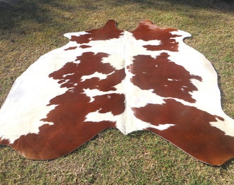 BROWN & WHITE Exotic ! Large ! New cowhide rug natural hair on - 6x6 ft size approx Tri-color soft hair Carpet Cow hide W-T