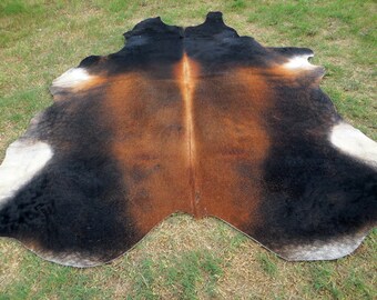 MAHOGANY EXOTIC BROWN ! Large ! New cowhide rug natural hair on - 7X7 ft size extra Tri-color dark redish tones soft Carpet Cow hide 6x6 Em
