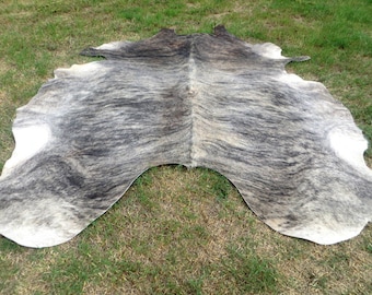 BRINDLE GRAY BROWN ! Large ! New cowhide rug natural hair on - 6x6 ft size approx Tri-color brown tones soft hair Carpet Cow hide R-R T