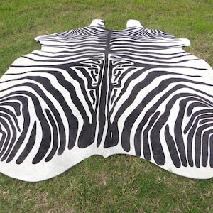 HUUUUUGE !! 8 X 7 - ZEBRA Nueva alfombra de piel de vaca Genuine Natural Hair on !! - negro blanco beige marrón estampado estampado pelo suave grande grande - Zwh