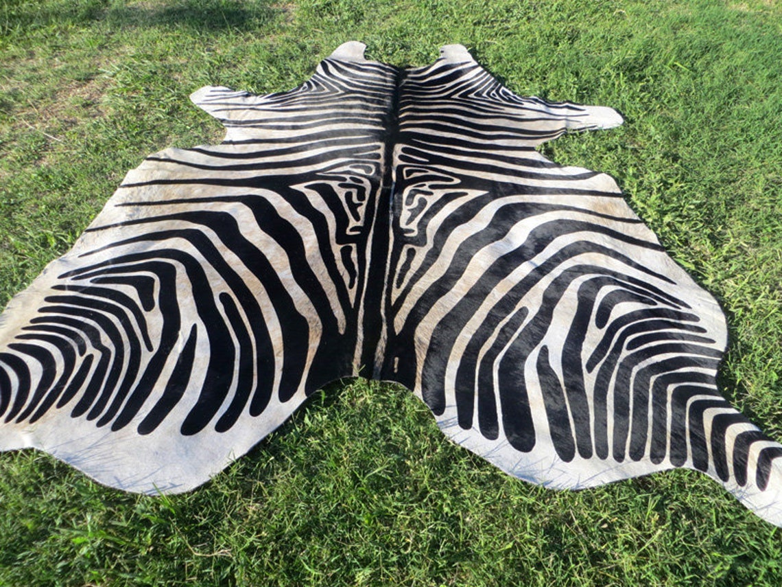 New ZEBRA Printed Cowhide Rug Genuine Natural Hair on Etsy