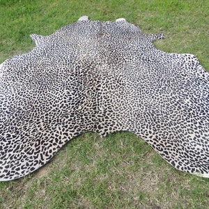 New LEOPARD printed cowhide rug Genuine Natural Hair on !! - LARGE !! cheetah black white beige brown  print printed soft zebra tiger  -LbL