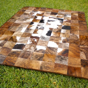 Ask for ANY SIZE ! Patchwork cowhide rug natural hair on - area genuine NATURAL black, white, dark brown beige tones soft - n1 custom made