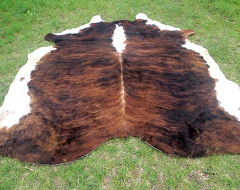 Tri-color BRINDLE REDISH BROWN  ! Large ! New cowhide rug natural hair on - 6x6 ft size approx  brown white soft hair Carpet  Cow hide Rts