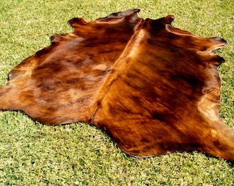 8x8 BRINDLE REDISH BROWN  ! Large ! New cowhide rug natural hair on - 7X7 ft size  Tri-color brown tones extra soft Carpet Cow hide 6x6 Rs