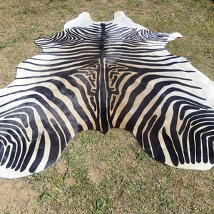 Nueva alfombra de piel de vaca impresa ZEBRA Genuine Natural Hair on !! - ¡¡GRANDE!! negro blanco beige marrón estampado suave -ZbL