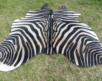 ZEBRA NEW cowhide rug Genuine Natural Hair on !! - LARGE !! black white beige brown  print printed soft hair - ZbL