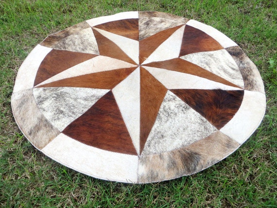 Star Cowhide Rug Cow Hide Skin Cowskin Carpet Leather Round Etsy