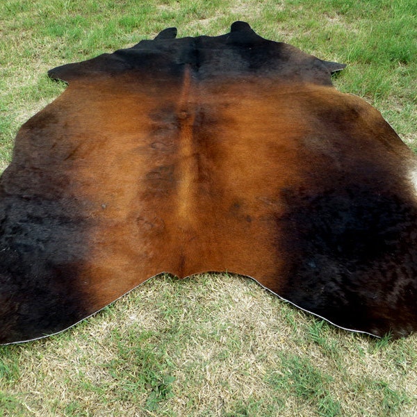 MAHOGANY EXOTIC BROWN ! Large ! New cowhide rug natural hair on - 7X7 ft size extra Tri-color dark redish tones soft Carpet Cow hide 6x6 Em