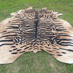 HUUUUUGE !! BENGAL TIGER  New cowhide rug Genuine Natural Hair on !! black white beige brown print printed soft large big zebra leopard Tbh