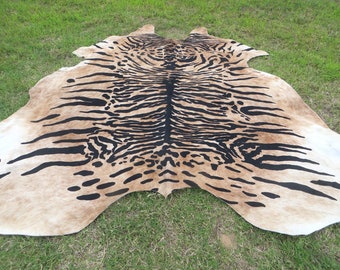 HUUUUUGE !! BENGAL TIGER  New cowhide rug Genuine Natural Hair on !! black white beige brown print printed soft large big zebra leopard Tbh
