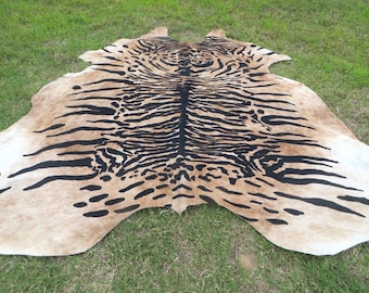 HUUUUUGE !! BENGAL TIGER  New cowhide rug Genuine Natural Hair on !! black white beige brown print printed soft large big zebra leopard Tbh