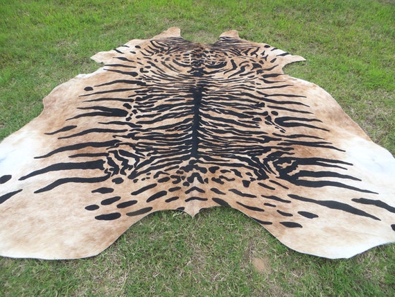 HUUUUUGE !! BENGAL TIGER  New cowhide rug Genuine Natural Hair on !! black white beige brown print printed soft large big zebra leopard Tbh