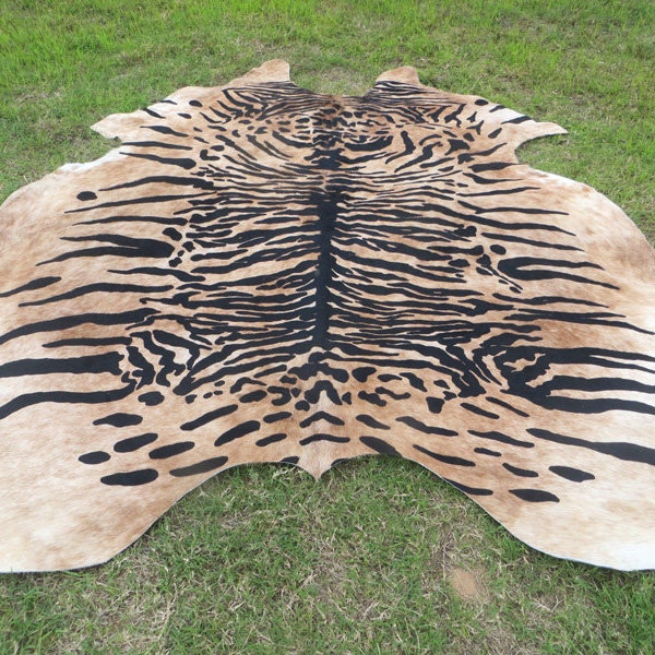 LARGE !! BENGAL TIGER  New cowhide rug Genuine Natural Hair on !! black white beige brown print printed soft large big zebra leopard Tbh