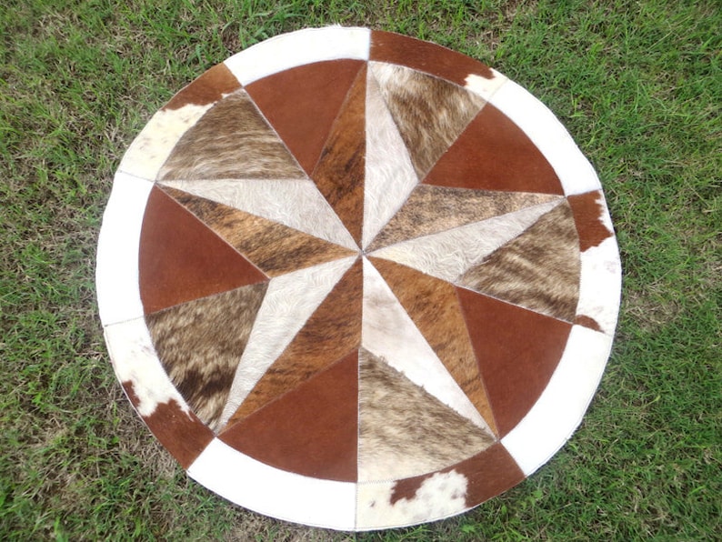 Star Cowhide Rug Cow Hide Skin Cowskin Carpet Leather Round Etsy