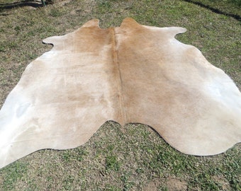 BEIGE BROWN TONES ! Large ! New cowhide rug natural hair on - 7X7 ft size approx Tri-color beige brown tones soft Carpet Cow hide 6x6 E-Bm