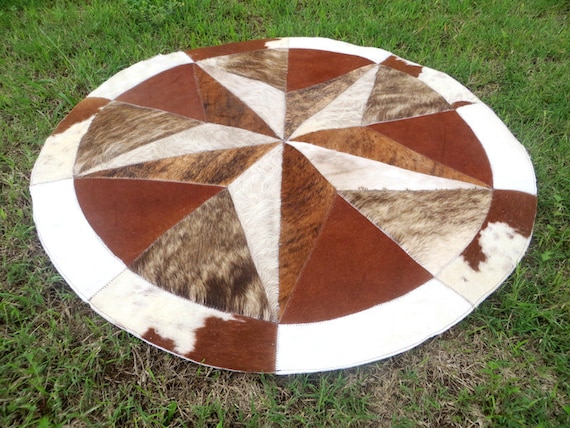 BIG  Star Cowhide Rug Cow Hide Skin Carpet Leather Round patchwork S95 area 40" 