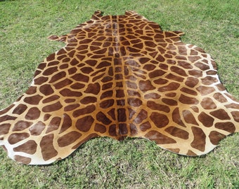 HUUUUUGE ! GIRAFFE printed cowhide rug Genuine Natural Hair on ! Extra LARGE ! brown beige brown  print printed soft zebra tiger leopard gbH