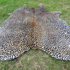 New LEOPARD printed cowhide rug Genuine Natural Hair on !! - LARGE !! cheetah black white beige brown  print printed soft zebra tiger  -LbL