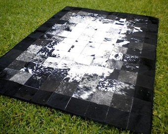 Patchwork 8 x 10 inches cowhide rug natural hair on - area genuine NATURAL black white gray grey tones soft -l1 custom made