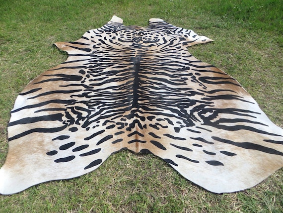 LARGE !! BENGAL TIGER  New cowhide rug Genuine Natural Hair on !! black white beige brown print printed soft large big zebra leopard Tbh