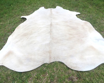 Light beige WHITE ! Large ! New cowhide rug natural hair on - 7X7 ft approx BRINDLE gray brown tones extra soft Carpet Cow hide 6x6 Rt