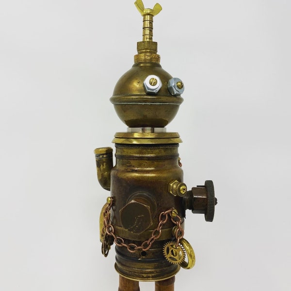 Steampunk Robot Sculpture - Mr. Dizzy - Upcycled Brass Trumpet Assemblage