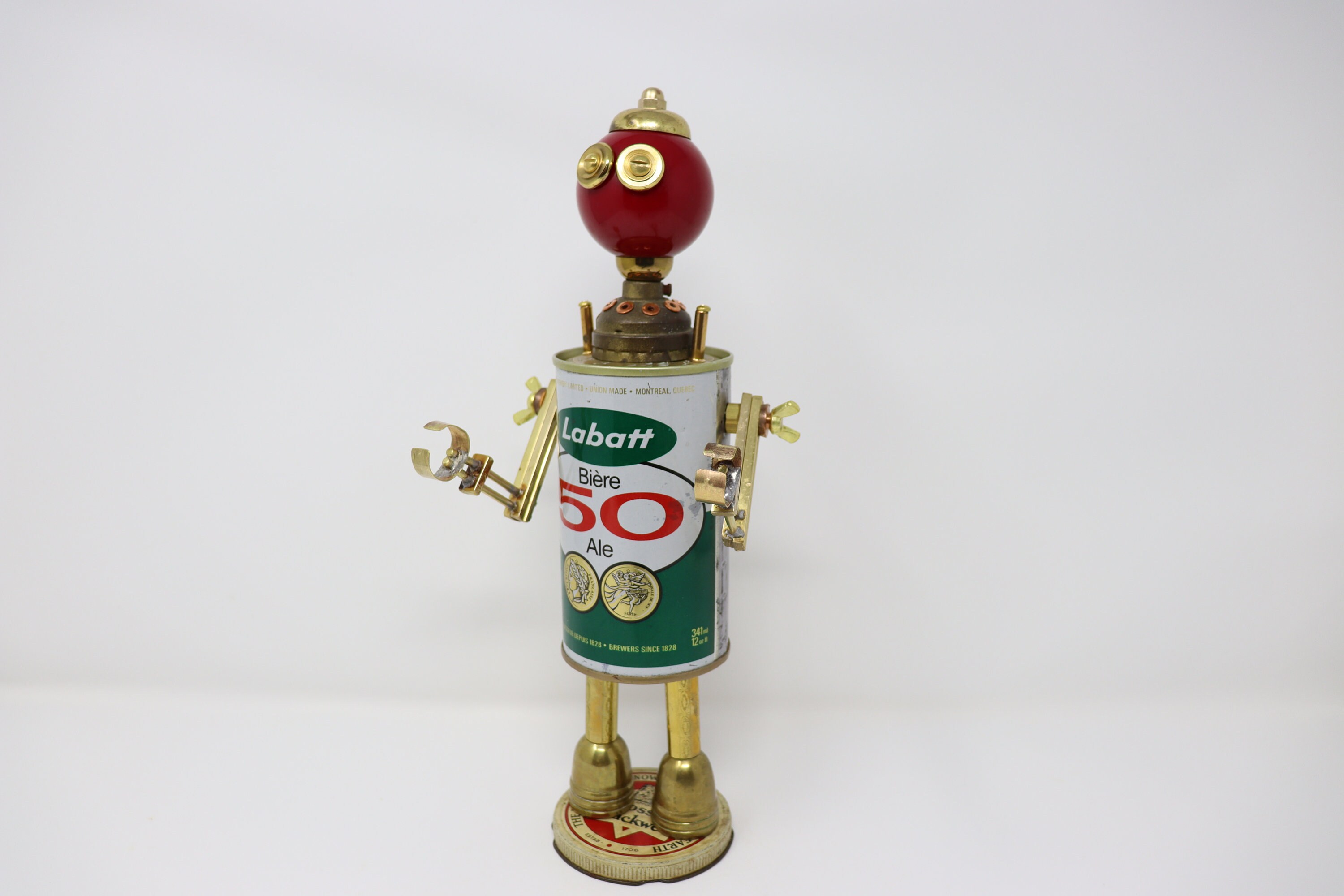 Robot Sculpture Cheers - Found Object Robot - Upcycled Labatt 50 Can ...