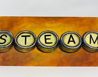 Steam Steampunk Vintage Typewriter Keys - Original Acrylic Painting