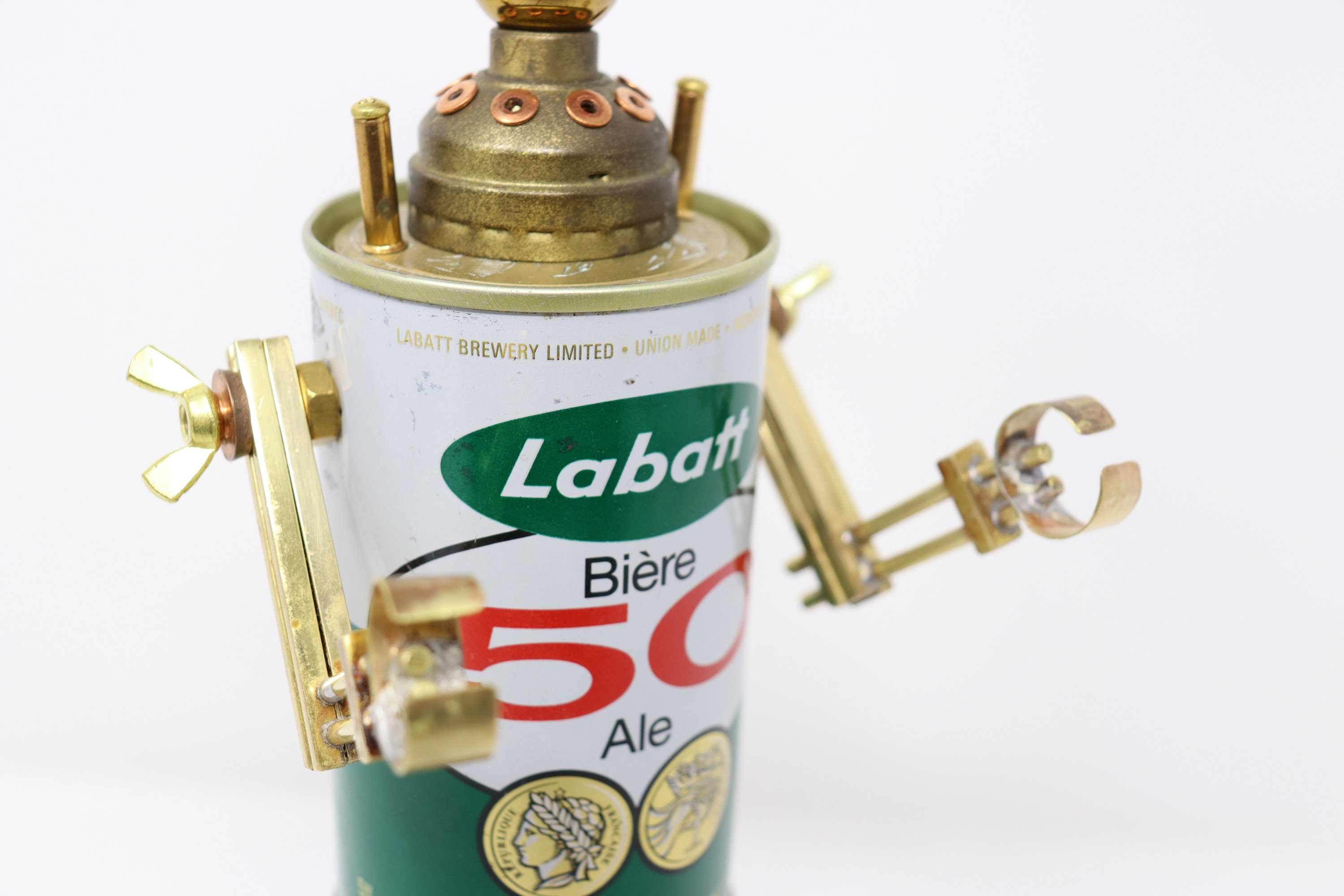 Robot Sculpture Cheers - Found Object Robot - Upcycled Labatt 50 Can ...