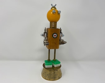 Robot Sculpture Junior - Found Object Robot - Upcycled Billiard Pool Ball- Assemblage Sculpture