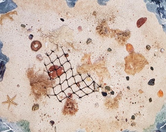 Original Mixed Media Art On Canvas, Teasures In The Rockpool, Crantock Cornwall
