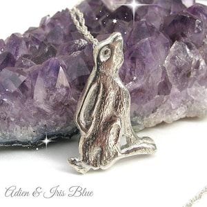 Hare Necklace, Moon Gazing Hare, Textured Sterling Silver Necklace, Gift Idea