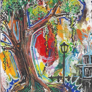 Savannah Georgia art print, Lowcountry Savannah Georgia Abstract Painting, Forsyth Park Painting, Vibrant and Colorful Giclee Print