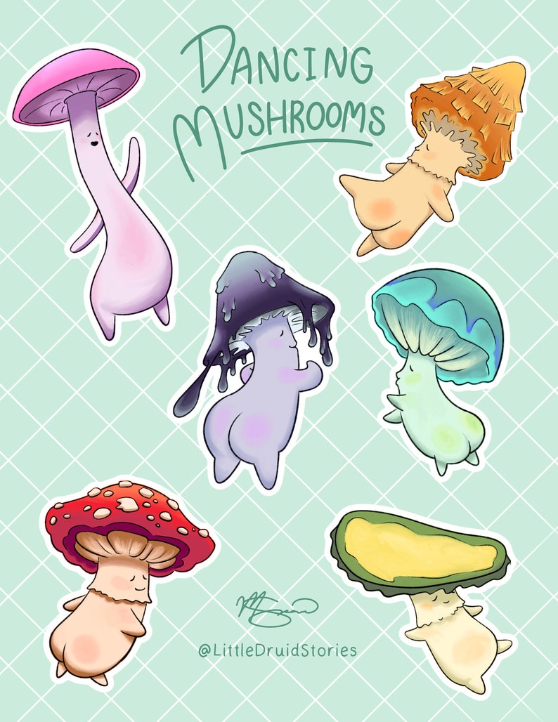 Dancing Mushroom Vinyl Sticker Sheet, Funny Sticker Sheet, Waterproof ...