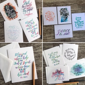 Choisissez n’importe quel 4 cartes ~ Encouragement à la main-en lettres & cartes de voeux de l’écriture louange ~ Mix and Match