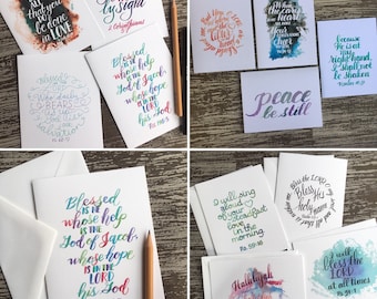 Pick Any 4 Cards ~ Hand-Lettered Encouragement & Praise Scripture Greeting Cards ~ Mix and Match