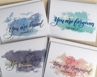 You are Loved series  ~ Pick any 4 cards ~ Hand-Lettered Encouragement & Praise Scripture Greeting Cards ~ Mix and Match