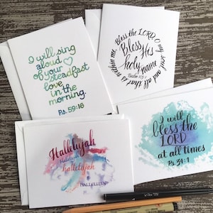 Ensemble de 4 cartes de vœux des Écritures de louange -Psaumes et Alléluia - Cartes d’encouragement
