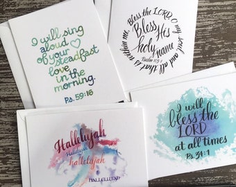 Set of 4 Praise Scripture Greeting cards -Psalms and Hallelujah - Encouragement Cards