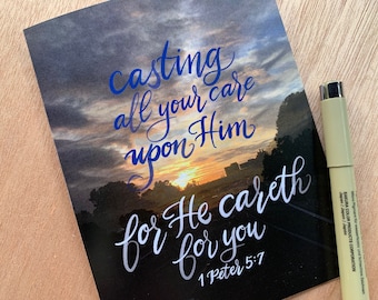 1 Peter 5:7 ~ Encouragement Card ~ Casting All Your Care upon Him ~ KJV